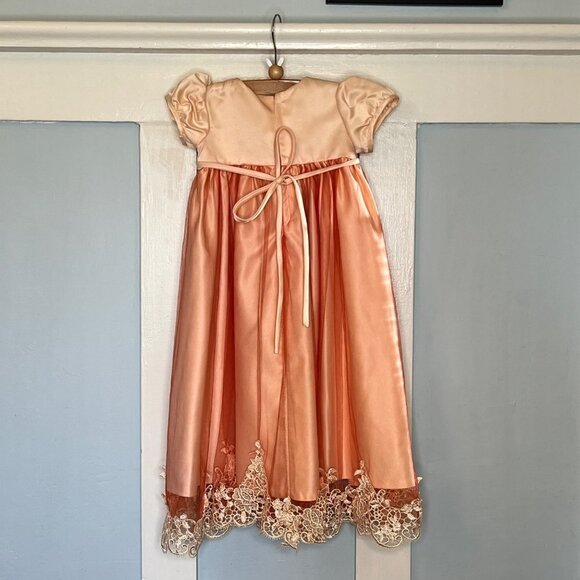 The Rain Kids Corp Custom Dyed Lace Satin Tulle Overlay Dress with Bonnet - Picture 7 of 12